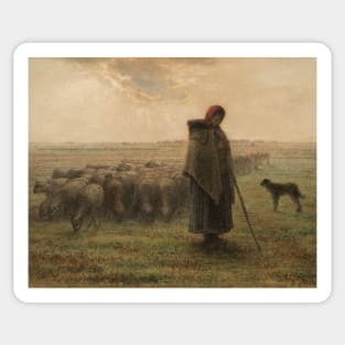 Shepherdess and Her Flock by Jean-Francois Millet Sticker